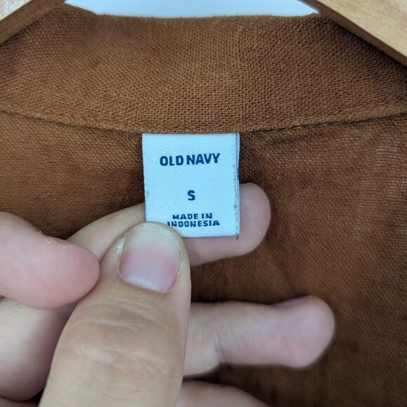 Waist Defined Linen Blend Tie Belt Shirt Small Brown Dress Old Navy Earthy - Picture 5 of 8